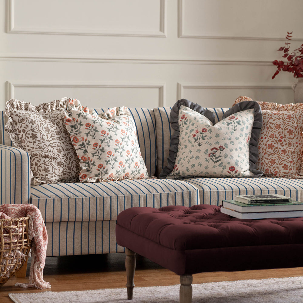 Linen Renata Floral Printed Ruffle Cushion Multicolour