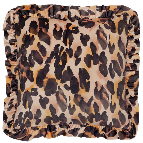 Animal Multi Cushions - Leopard Printed Velvet Ruffle Cushion Cover Multicolour furn.