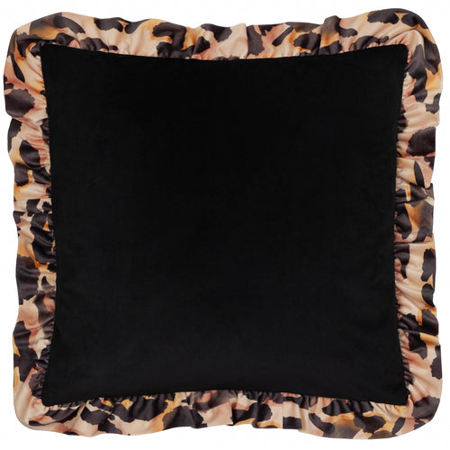 Animal Multi Cushions - Leopard Printed Velvet Ruffle Cushion Cover Multicolour furn.