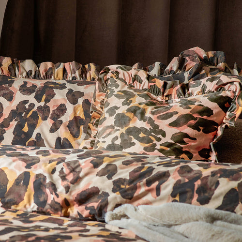 Animal Multi Cushions - Leopard Printed Velvet Ruffle Cushion Cover Multicolour furn.