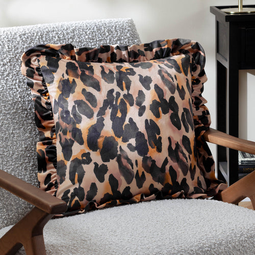 Leopard Printed Velvet Ruffle Cushion Multicolour