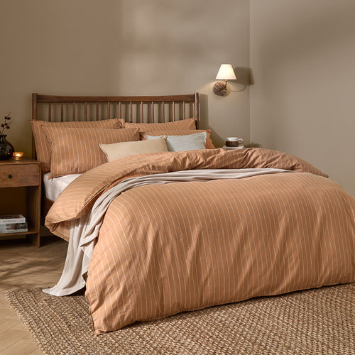 Striped Brown Bedding - Linear Stripe 100% Cotton Duvet Cover Set Demerara Sugar Yard