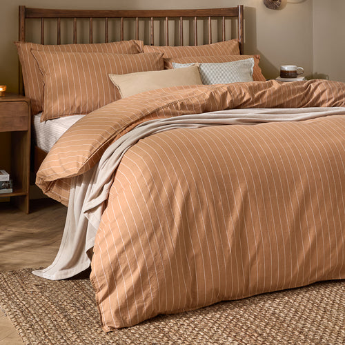 Linear Stripe 100% Cotton Duvet Cover Set Demerara Sugar