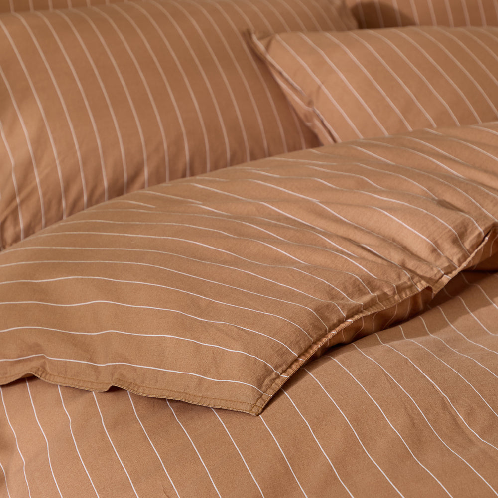 Linear Stripe 100% Cotton Duvet Cover Set Demerara Sugar