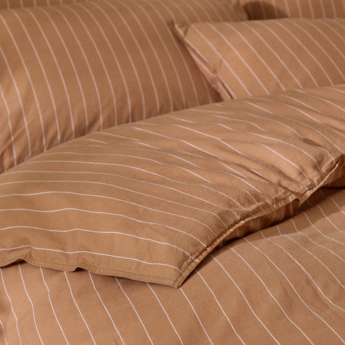 Linear Stripe 100% Cotton Duvet Cover Set Demerara Sugar
