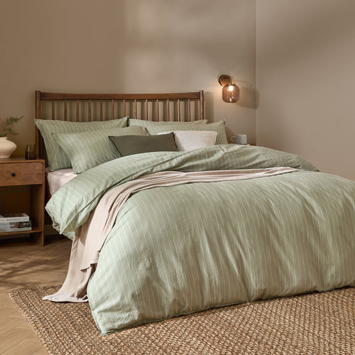 Striped Green Bedding - Linear Stripe 100% Cotton Duvet Cover Set Forest Yard