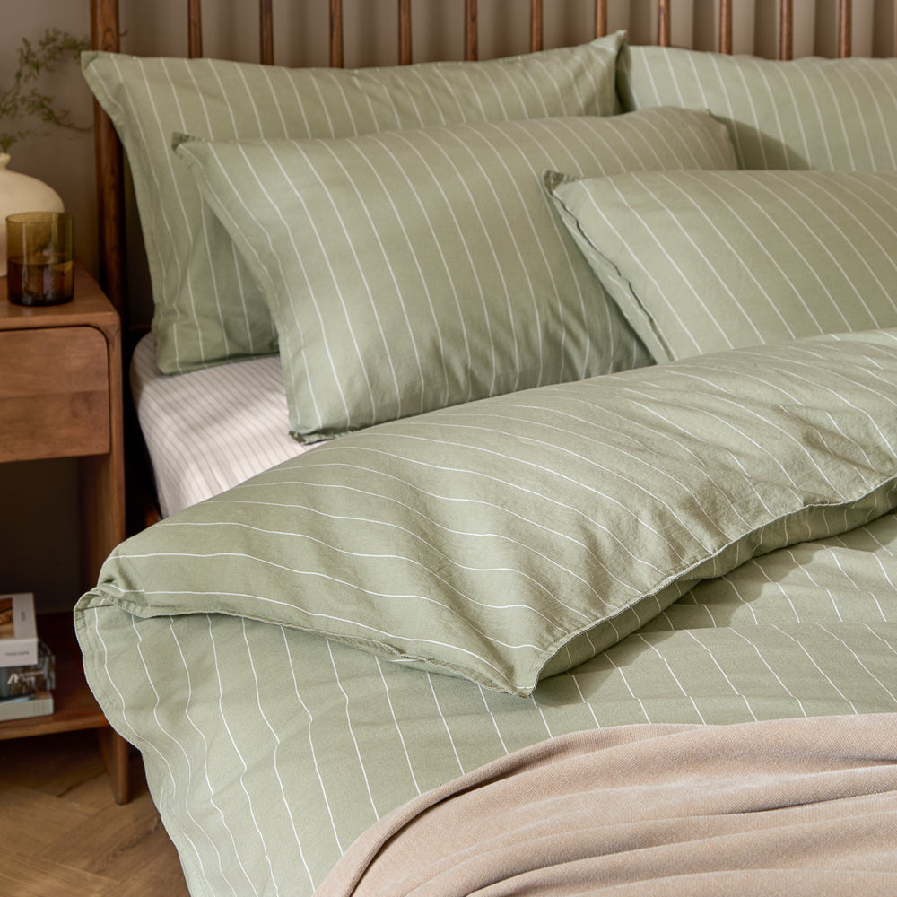 Linear Stripe 100% Cotton Duvet Cover Set Forest