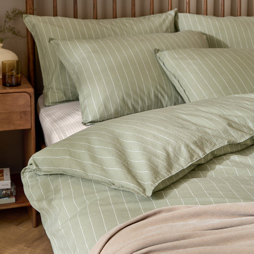 Linear Stripe 100% Cotton Duvet Cover Set Forest