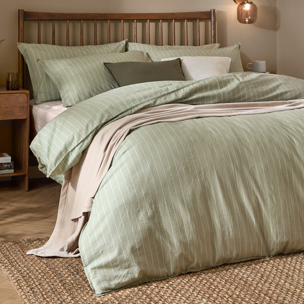 Linear Stripe 100% Cotton Duvet Cover Set Forest