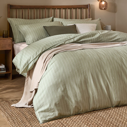 Linear Stripe 100% Cotton Duvet Cover Set Forest