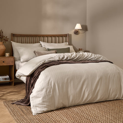 Striped Beige Bedding - Linear Stripe 100% Cotton Duvet Cover Set Natural Yard