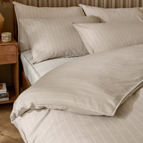 Linear Stripe 100% Cotton Duvet Cover Set Natural