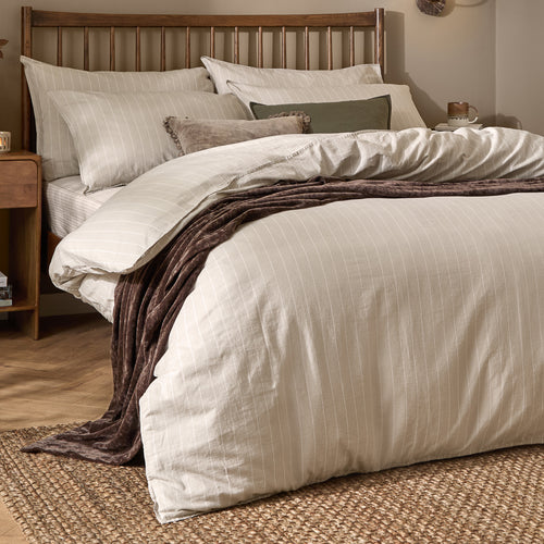 Linear Stripe 100% Cotton Duvet Cover Set Natural