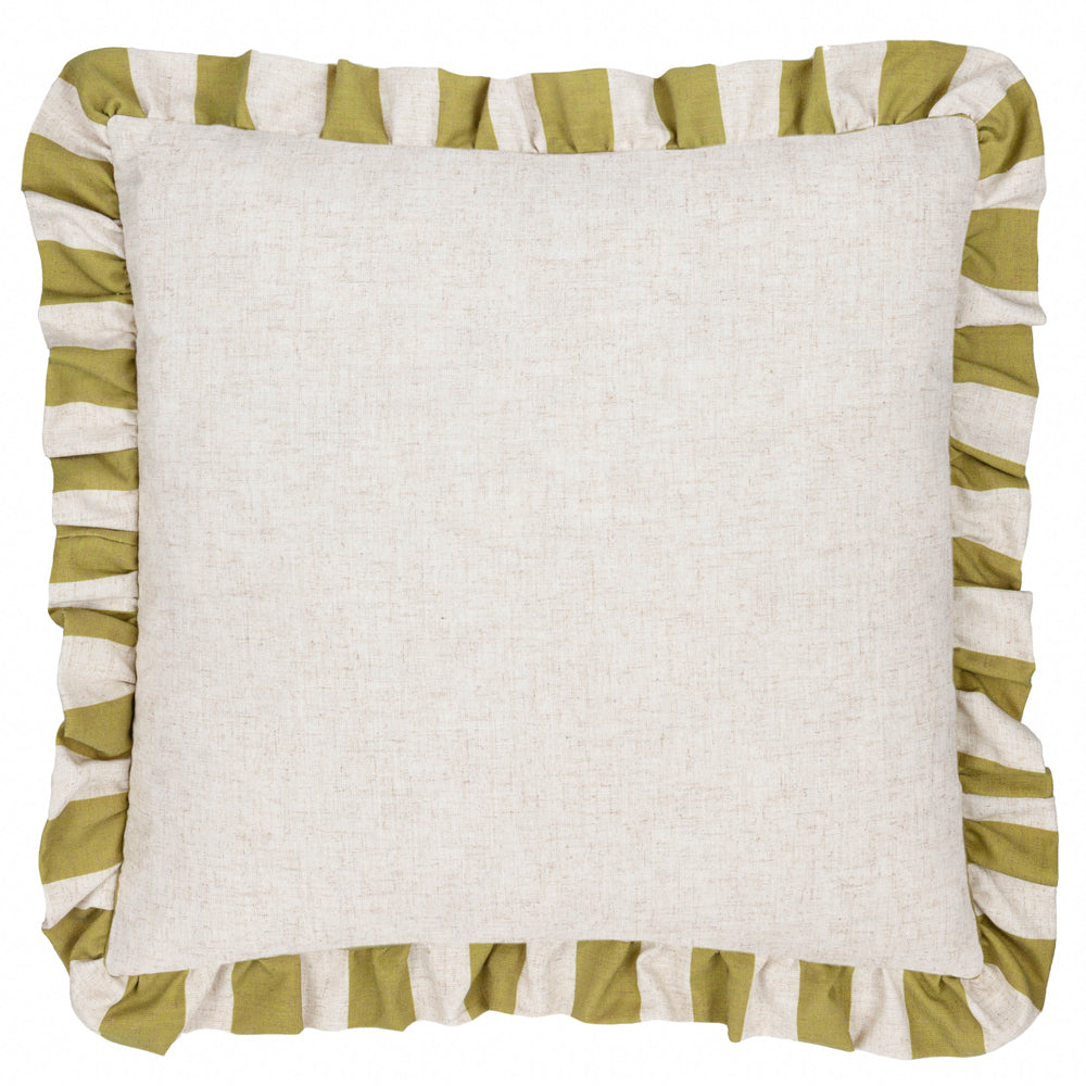 Linen Stripe Printed Ruffle Cushion Linen/Olive