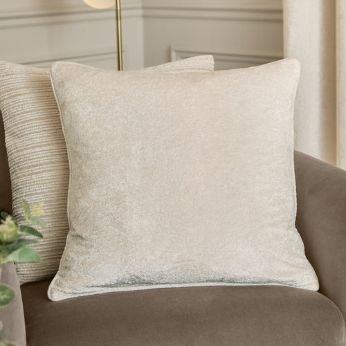 Plain Cream Cushions - Lustre Velvet  Cushion Cover Ivory Paoletti