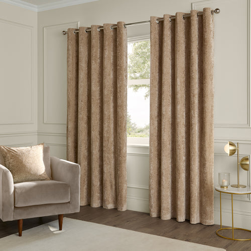 Lustre Velvet Fully Lined Eyelet Curtains Champagne
