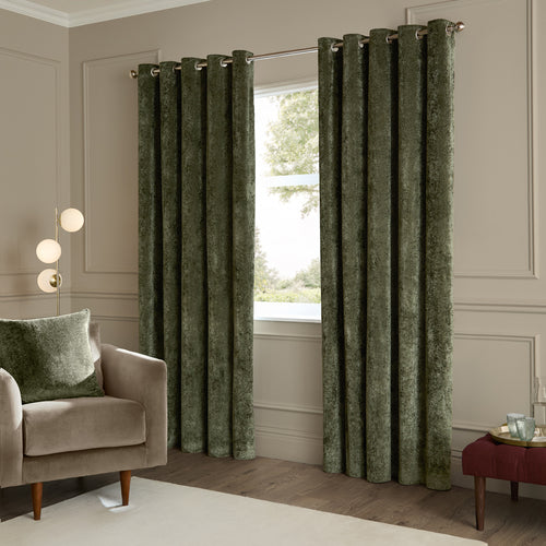 Lustre Velvet Fully Lined Eyelet Curtains Malachite Green