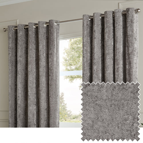 Plain Grey Curtains - Lustre Velvet Fully Lined Eyelet Curtains Pewter Paoletti