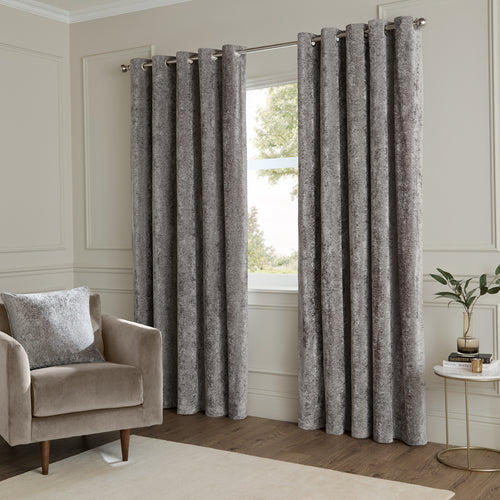 Lustre Velvet Fully Lined Eyelet Curtains Pewter