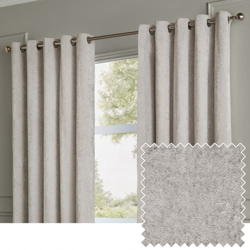 Plain Silver Curtains - Lustre Velvet Fully Lined Eyelet Curtains Silver Paoletti