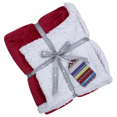 Plain Red Throws - Lux Sherpa Fleece Throw Red Essentials