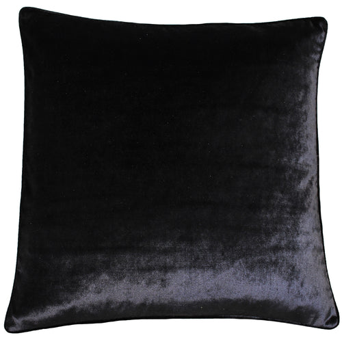 Plain Black Cushions - Luxe Velvet Piped Cushion Cover Black Paoletti
