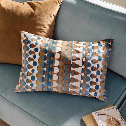 Geometric Orange Cushions - Metro Abstract Velvet Jacquard Cushion Cover Ginger Furn