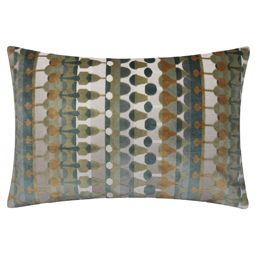 Geometric Green Cushions - Metro Abstract Velvet Jacquard Feather Filled Cushion Green Furn
