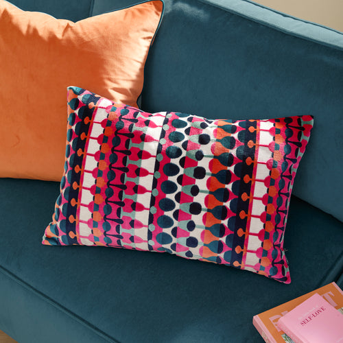 Geometric Multi Cushions - Metro Abstract Velvet Jacquard Cushion Cover Multicolour Furn
