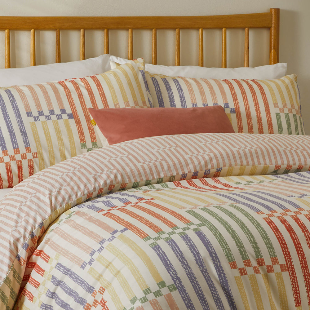 Madison Stripe Printed Soft Touch Duvet Cover Set Multi/Apricot