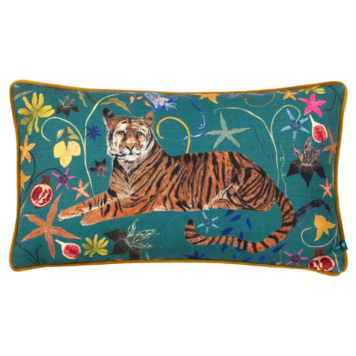 Animal Multi Cushions - Madagascan Tiger  Piped Velvet Cushion Cover Multicolour Wylder Tropics