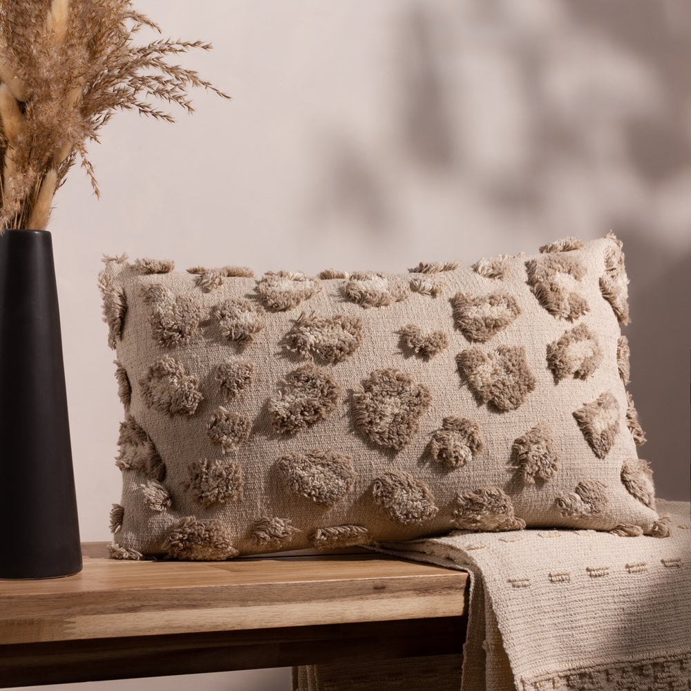 Maeve Tufted Leopard Print Cushion Natural