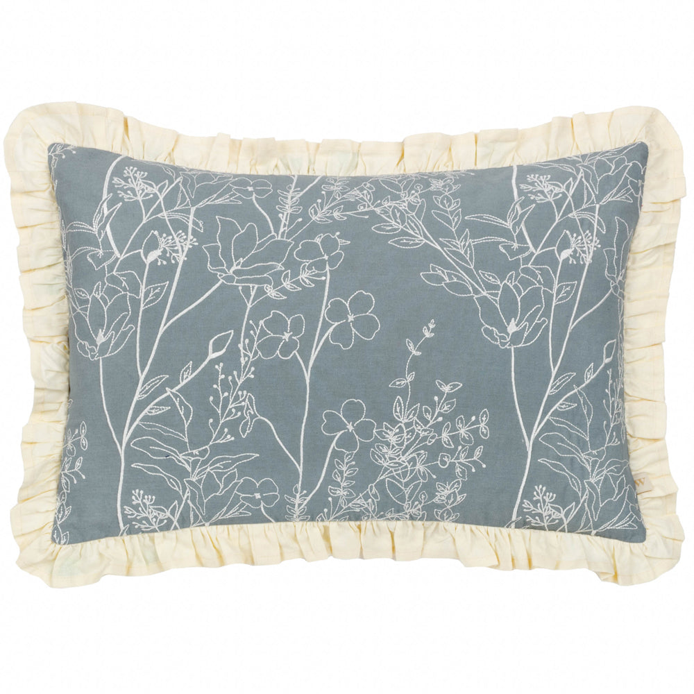 Mae Embroidered Cotton Cushion French Blue