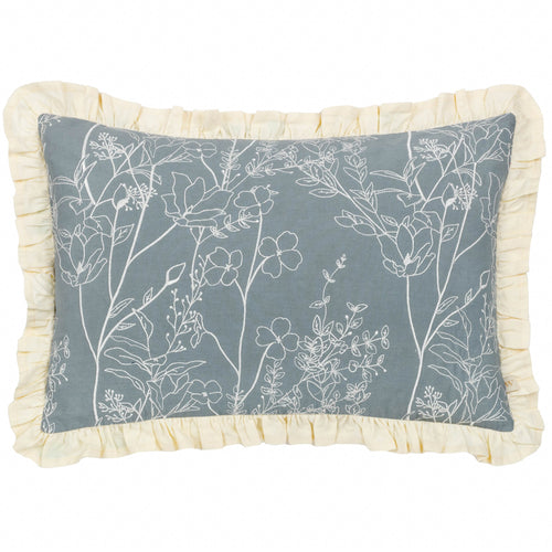 Floral Blue Cushions - Mae Embroidered Cotton Cushion Cover French Blue Wylder