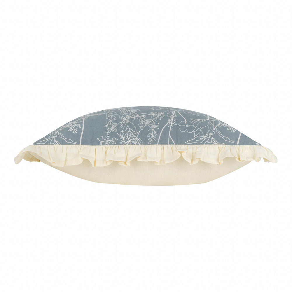 Mae Embroidered Cotton Cushion French Blue