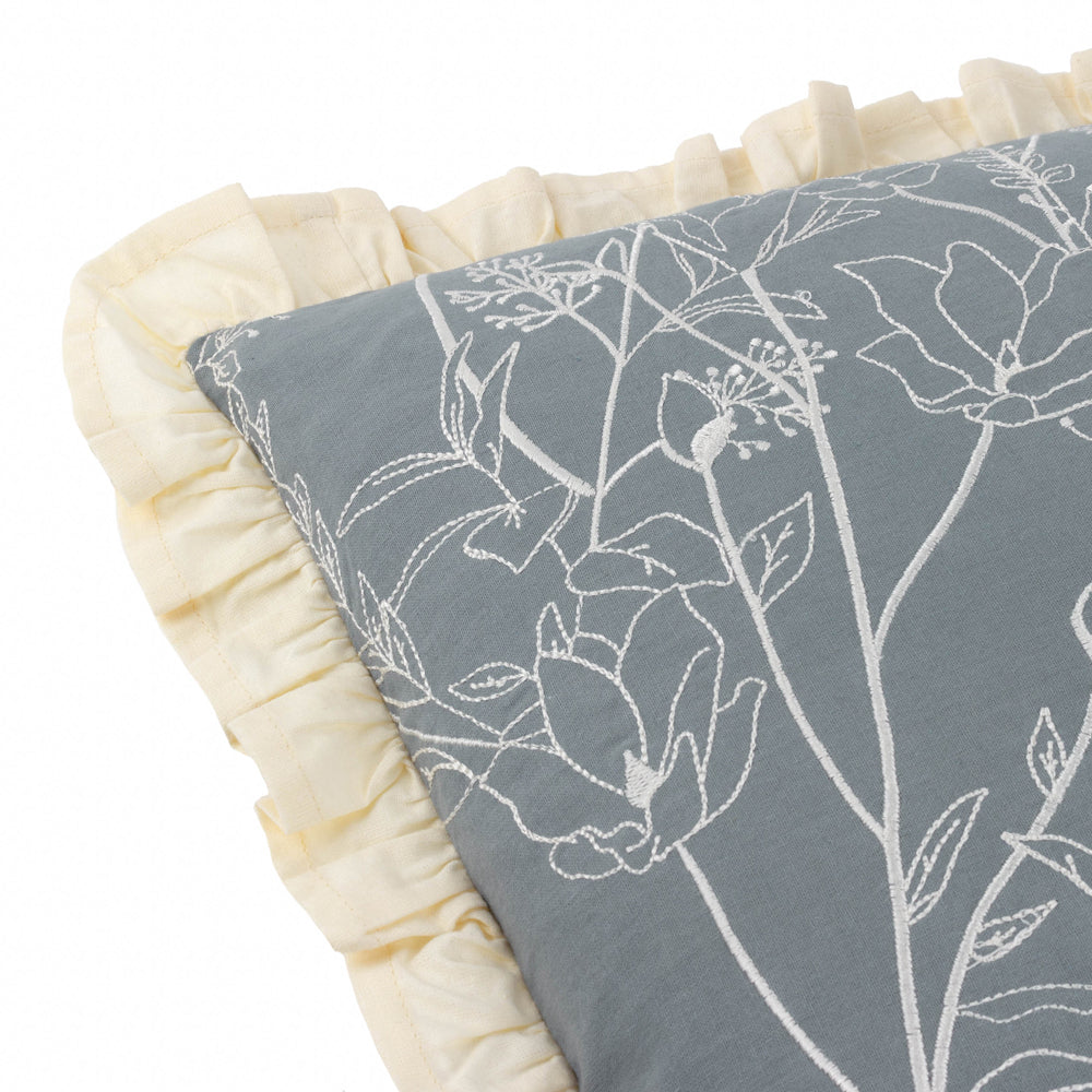 Mae Embroidered Cotton Cushion French Blue