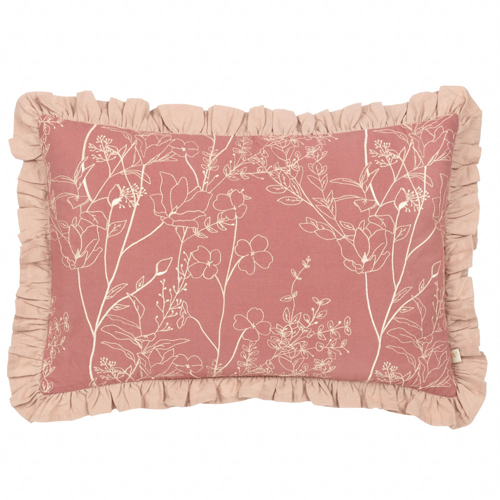 Mae Embroidered Cotton Cushion Petal
