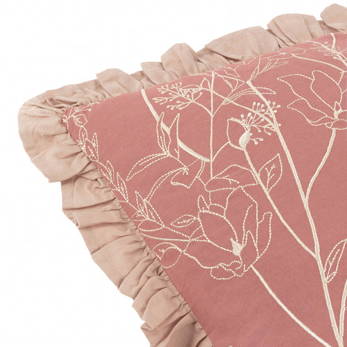 Floral Pink Cushions - Mae Embroidered Cotton Cushion Cover Petal Wylder