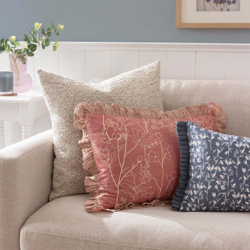 Mae Embroidered Cotton Cushion Petal