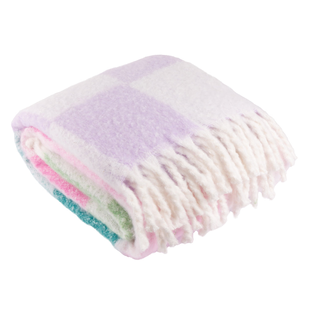 Maisie Checked Tasselled Throw Aqua Blossom