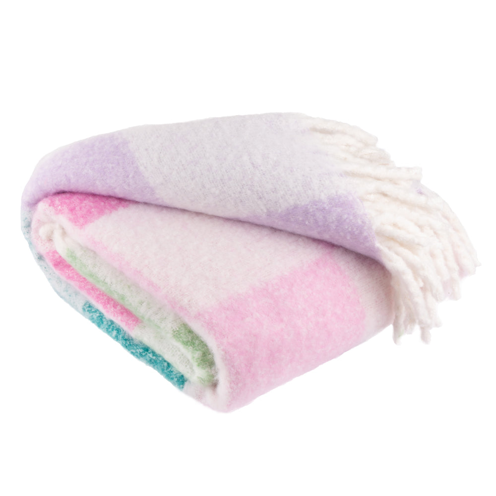 Maisie Checked Tasselled Throw Aqua Blossom