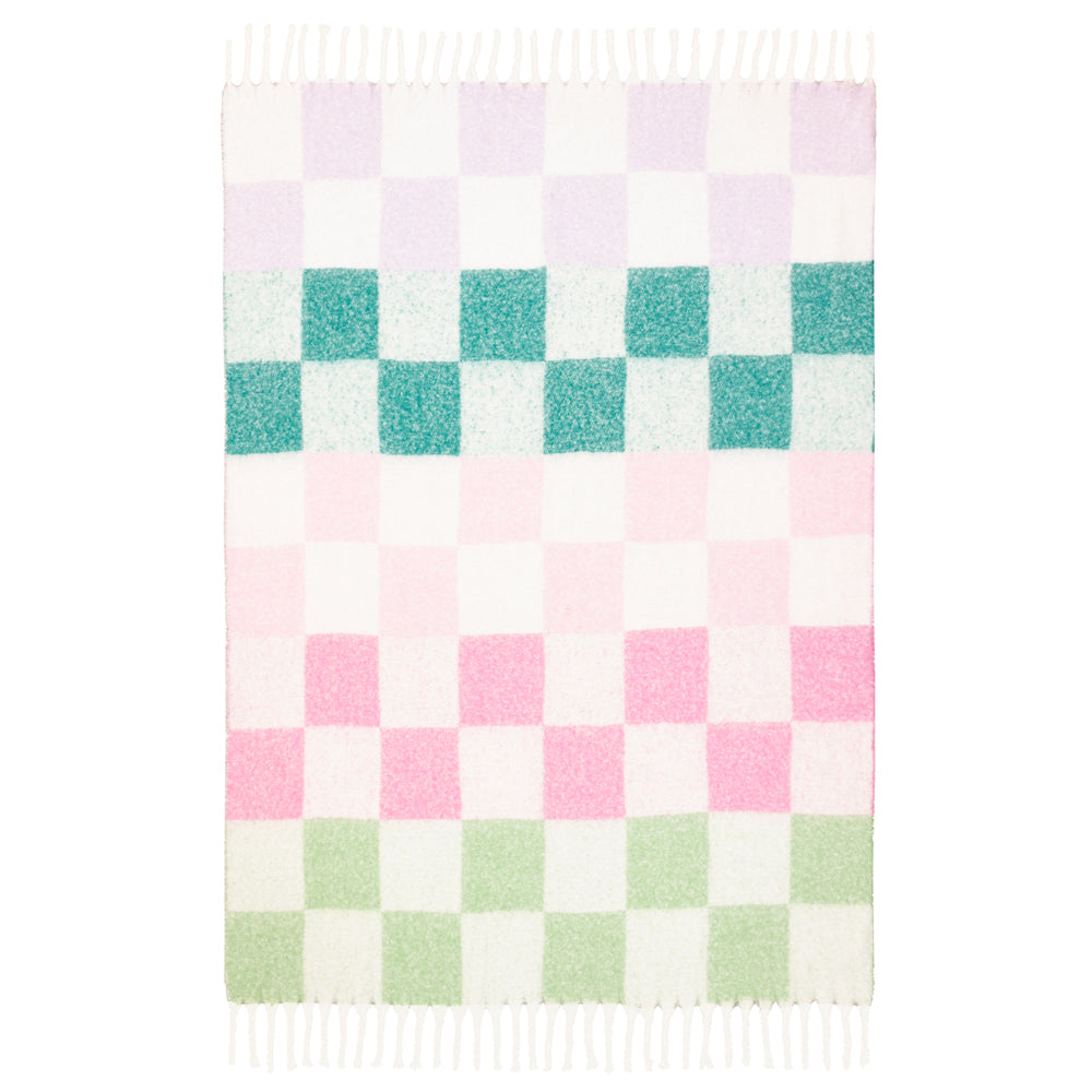 Maisie Checked Tasselled Throw Aqua Blossom