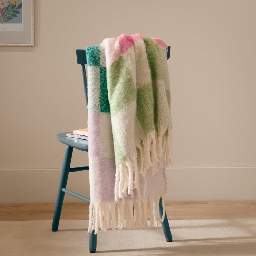 Check Multi Throws - Maisie Checked Tasselled Throw Aqua Blossom Furn