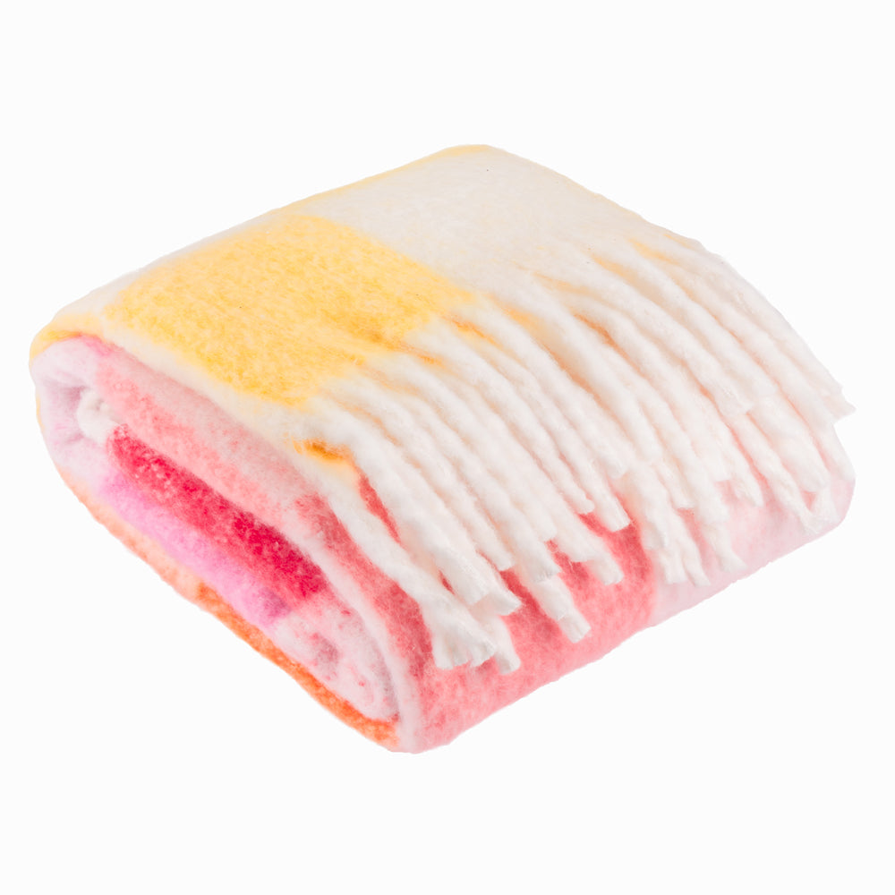 Maisie Checked Tasselled Throw Citrus Blush