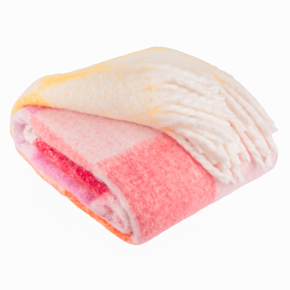 Maisie Checked Tasselled Throw Citrus Blush