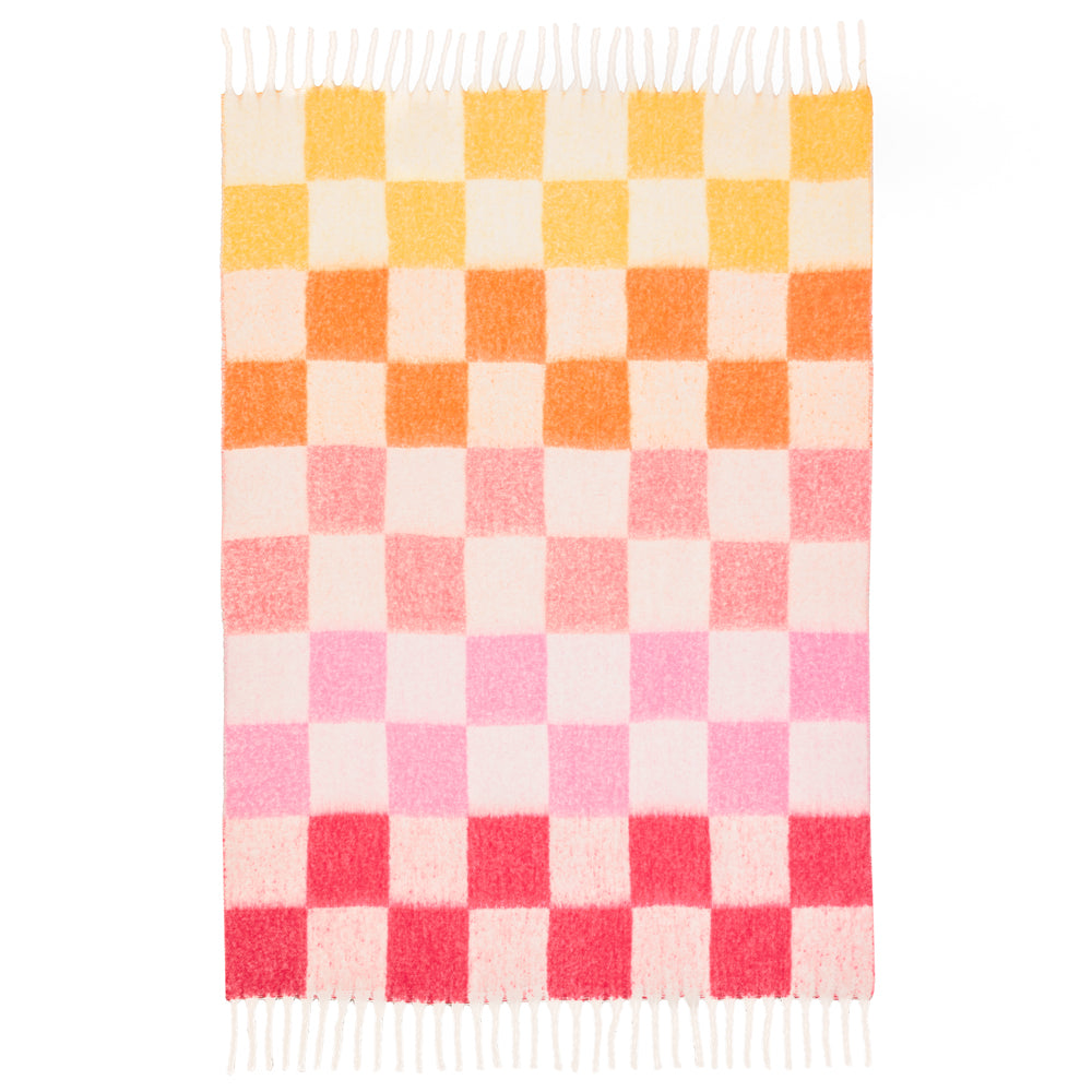 Maisie Checked Tasselled Throw Citrus Blush
