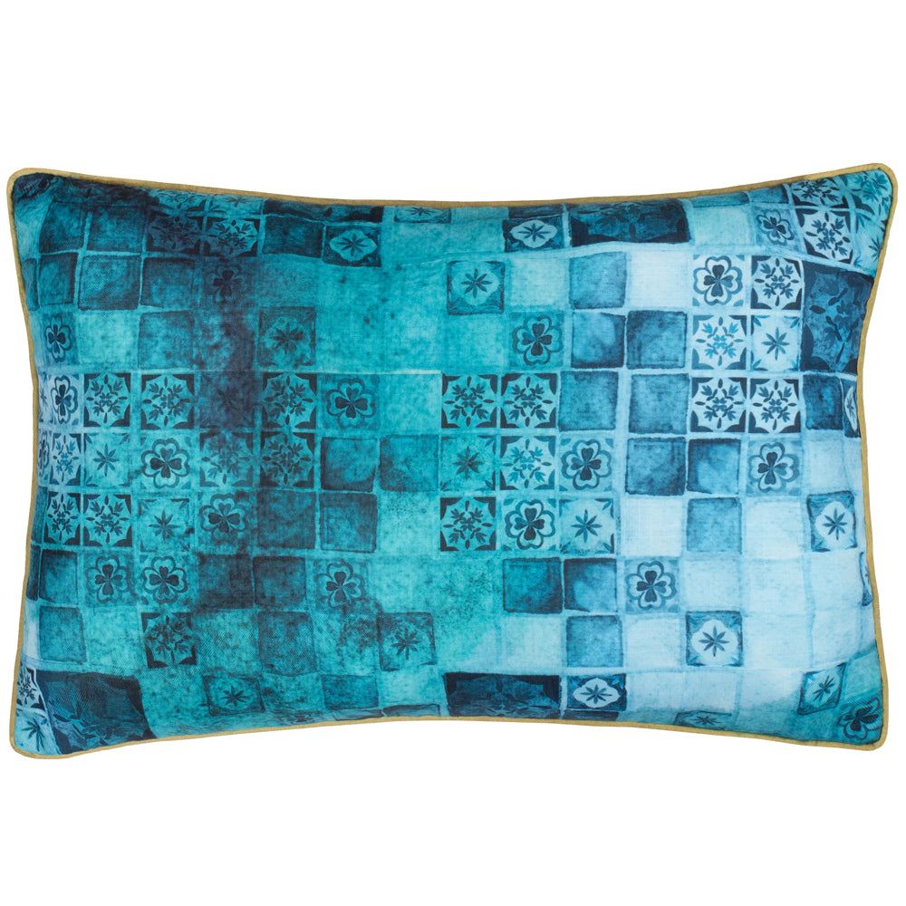 Majorelle Leopard Outdoor Piped Cushion Azure