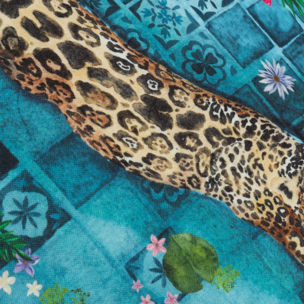 Majorelle Leopard Outdoor Piped Cushion Azure