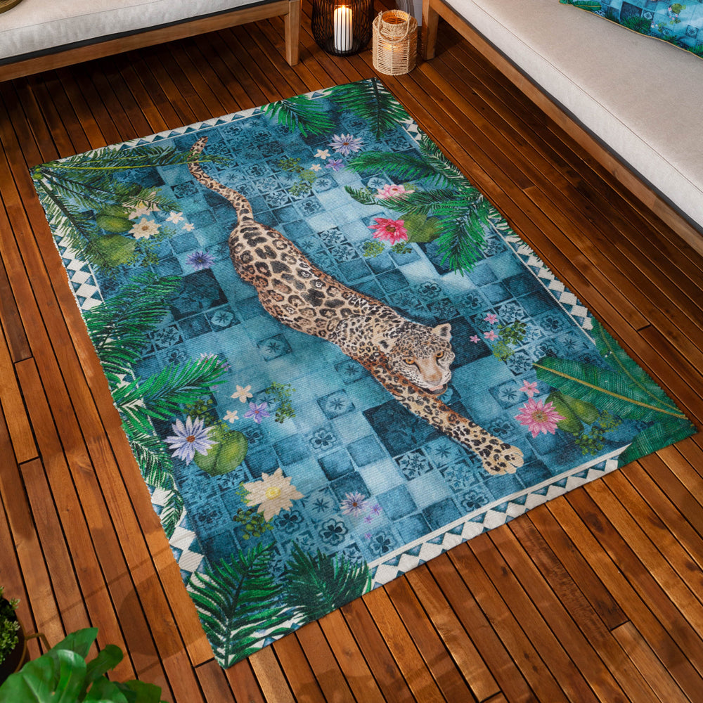 Majorelle Printed Indoor/Outdoor Rug Azure