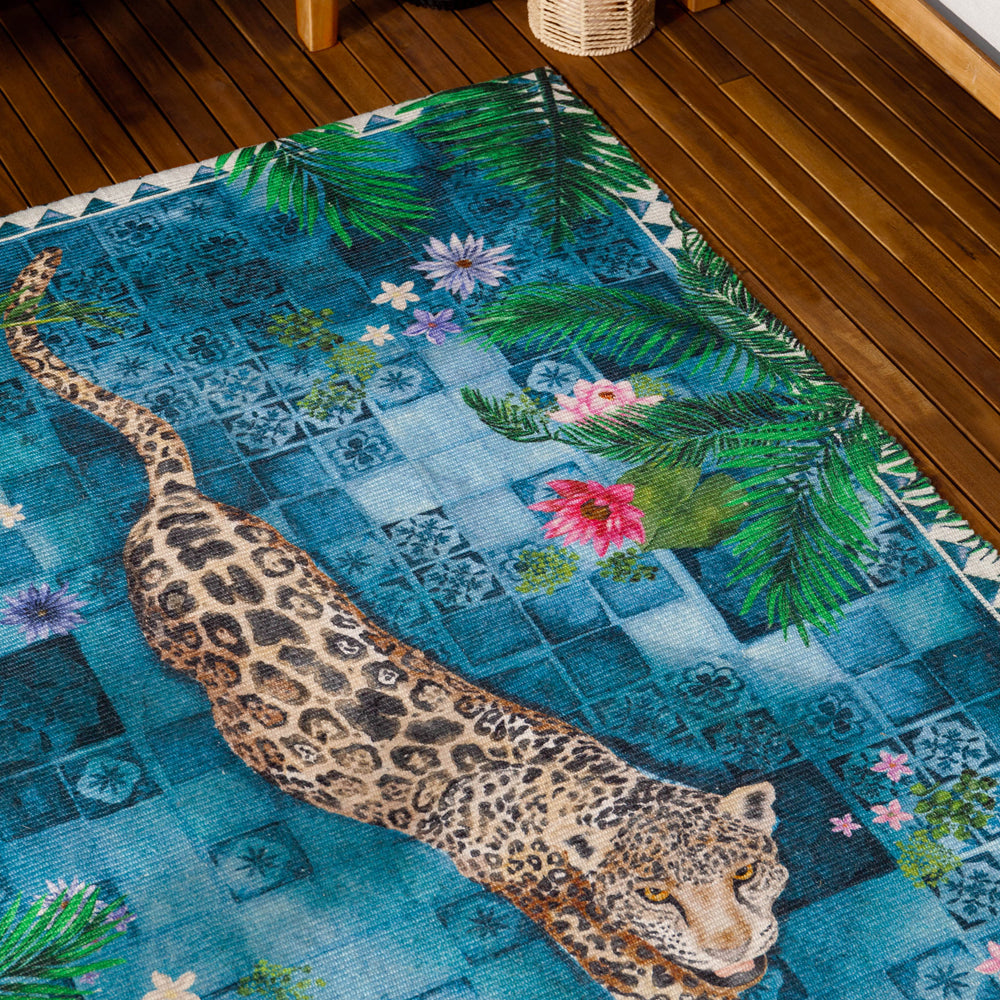 Majorelle Printed Indoor/Outdoor Rug Azure